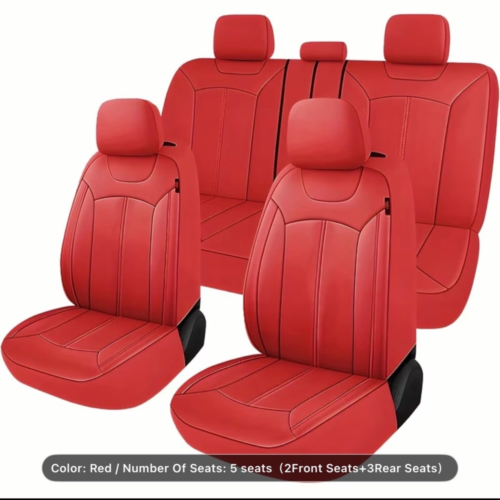 New Red Faux Leather Car Seat Covers Set